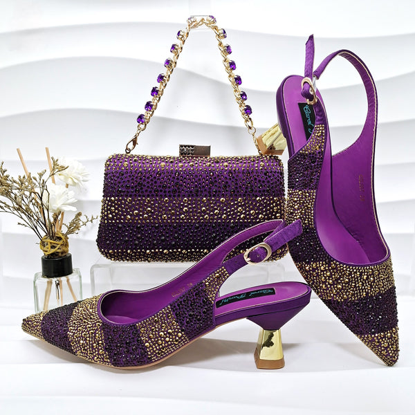 Shoe and Bag Set - Glitter Stripped Design