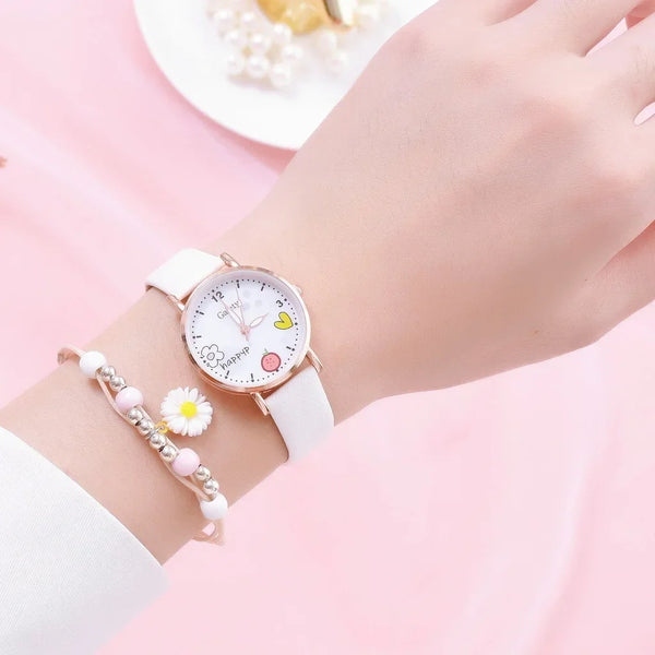 Pre Teen Wrist Watch + Daisy Bracelet Set