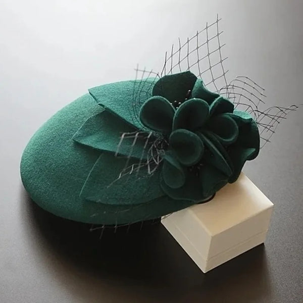 100% Wool Fascinator Hat – Pillbox with Flower for Weddings & Special Events