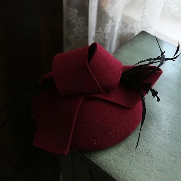 Women's Wool Cashmere Beret – Winter Fascinator Hat for Brides & Special Events