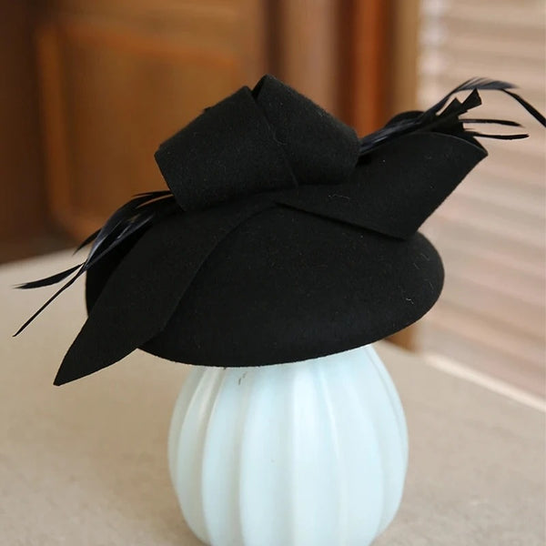 Women's Wool Cashmere Beret – Winter Fascinator Hat for Brides & Special Events